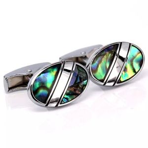 Natural Abalone Shell Silver Oval Cufflinks